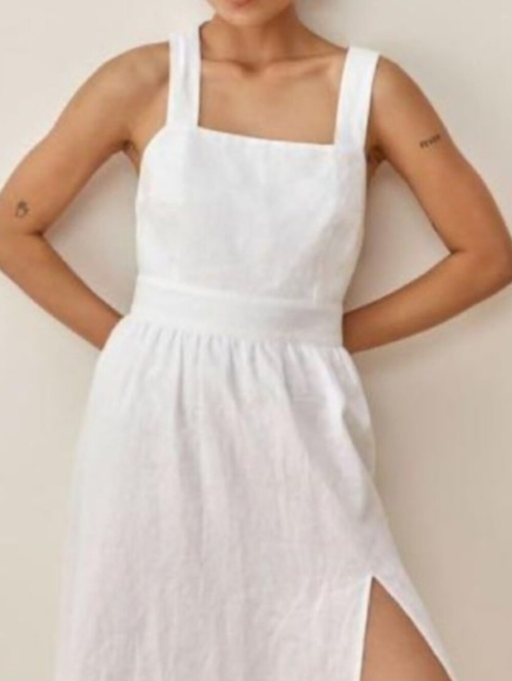 Reformation Elara Linen Dress  square neckline high side slit Size 6 - Picture 4 of 16